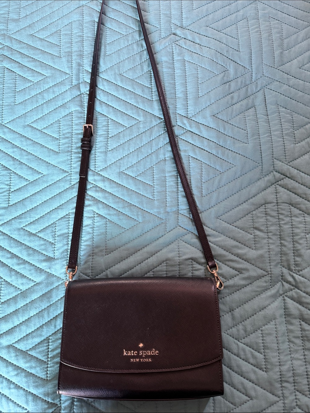 kate spade Black Leather Crossbody with Gold Logo
